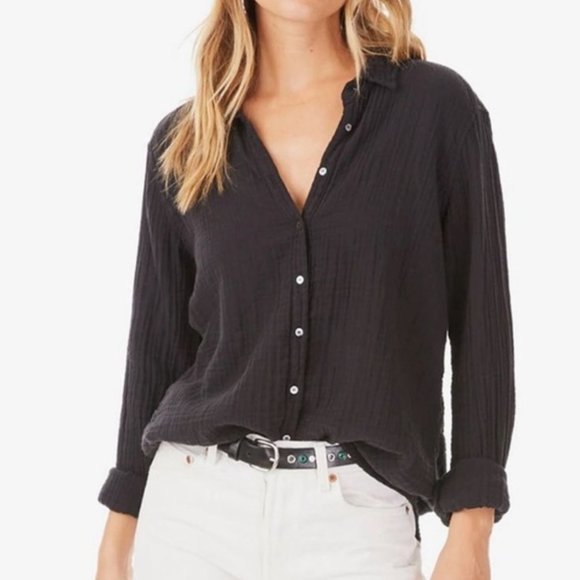 XiRENA | Tops | Xirena Scout Button Down Black Gauze Cotton Shirt | Poshmark